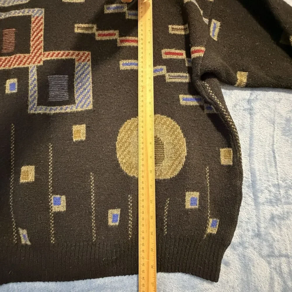 Vintage Men’s Store Italy Sweater L Geometric Pattern Knit 80s 90s Wool Blend